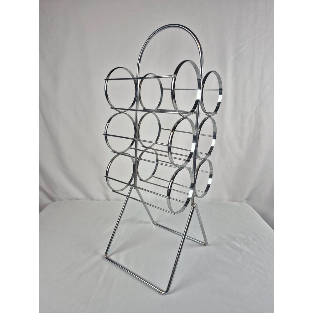 Vintage Chrome Wine Rack 6 Bottle Space Age MCM Freestanding Metal Bar Holder